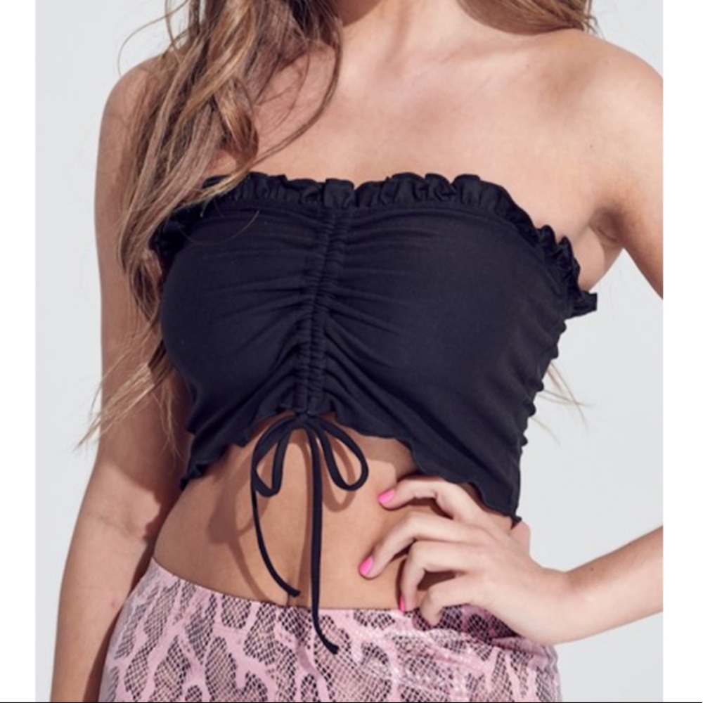 Better Be Black Strapless Ruched Crop Top
